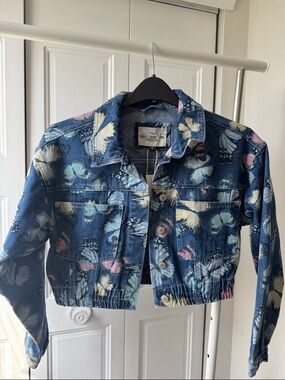 Ashley Vintage Charm Butterfly Denim Jacket - Blue with Pastel Accents